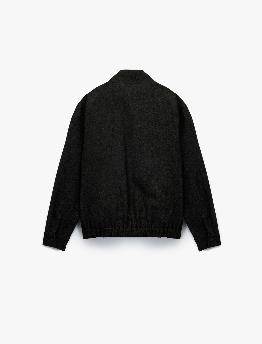   Uzun Kollu Slim Fit Cepli Dik Yaka Fermuarlı Spor Ceket
