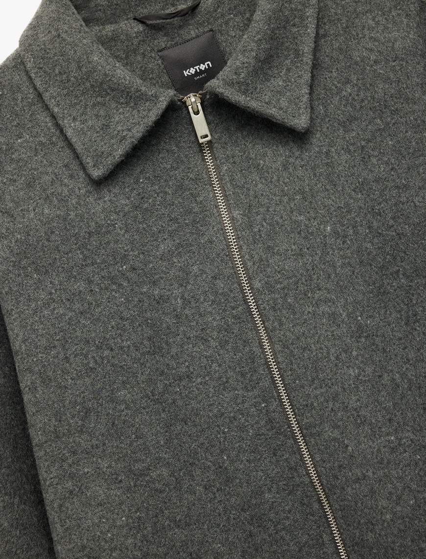   Slim Fit Uzun Kollu Klasik Yaka Fermuarlı Gömlek Ceket