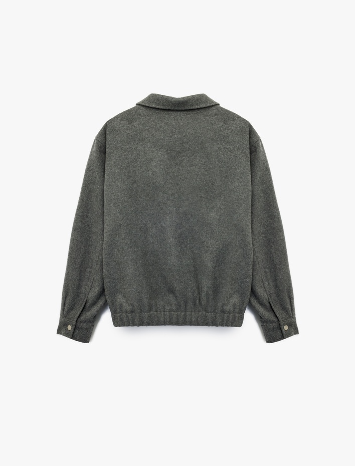  Slim Fit Uzun Kollu Klasik Yaka Fermuarlı Kaşe Gömlek Ceket