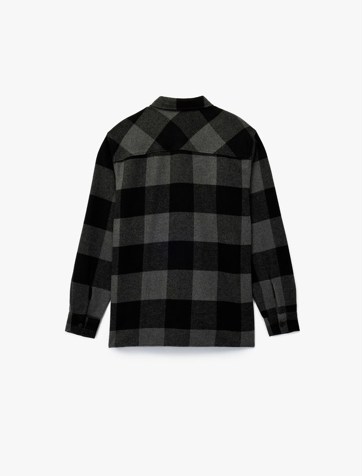  Regular Fit Cepli Uzun Kollu Kareli Klasik Yaka Düğmeli Oduncu Gömleği