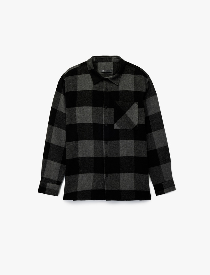  Regular Fit Cepli Uzun Kollu Kareli Klasik Yaka Düğmeli Oduncu Gömleği