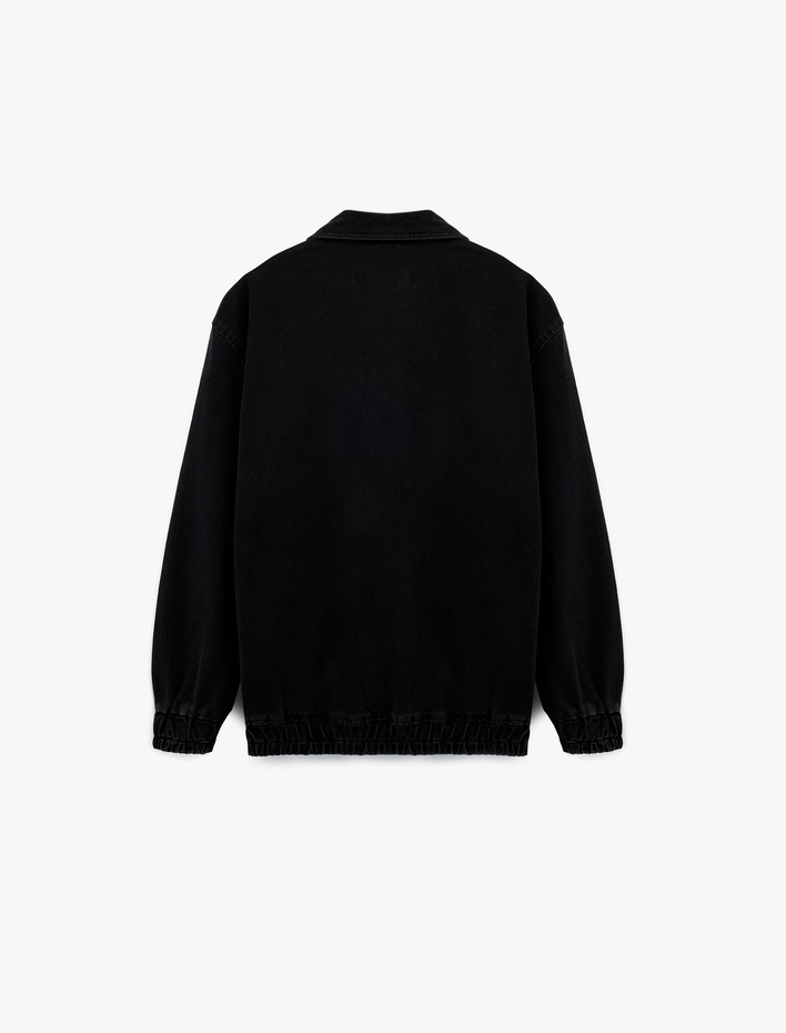  Kapaklı Cepli Regular Fit Pamuklu Gömlek Yaka Fermuarlı Bomber Jean Ceket