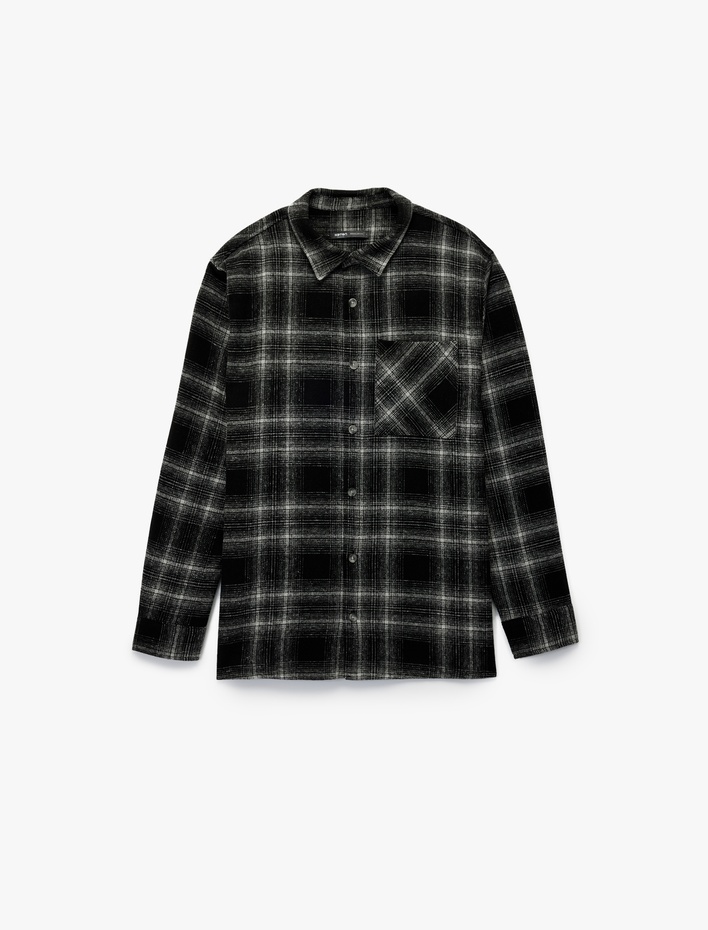  Regular Fit Düğmeli Uzun Kollu Cepli Klasik Yaka Oduncu Gömleği