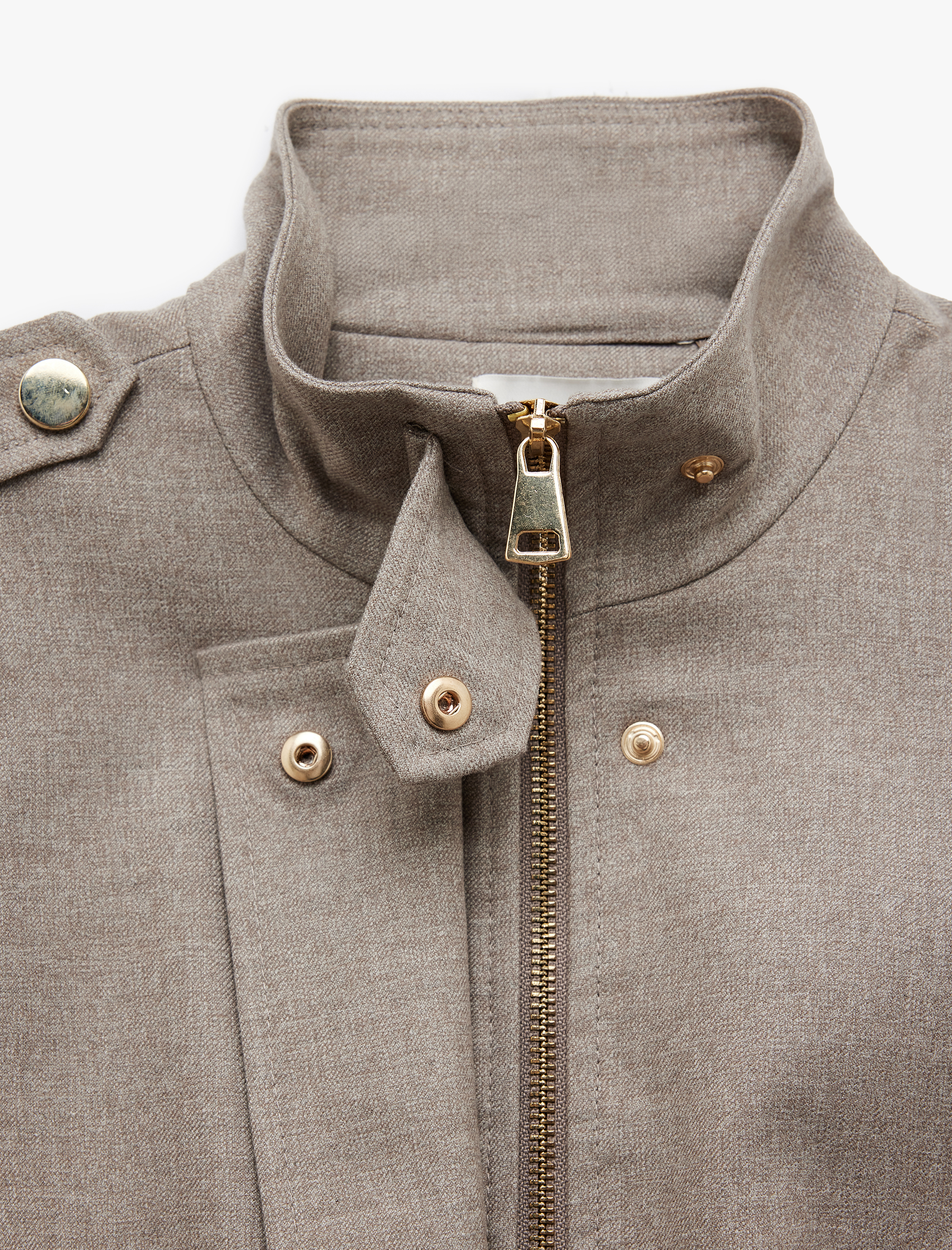   Dik Yaka Uzun Kollu Çıtçıt Düğme Detaylı Fermuarlı Bomber Ceket