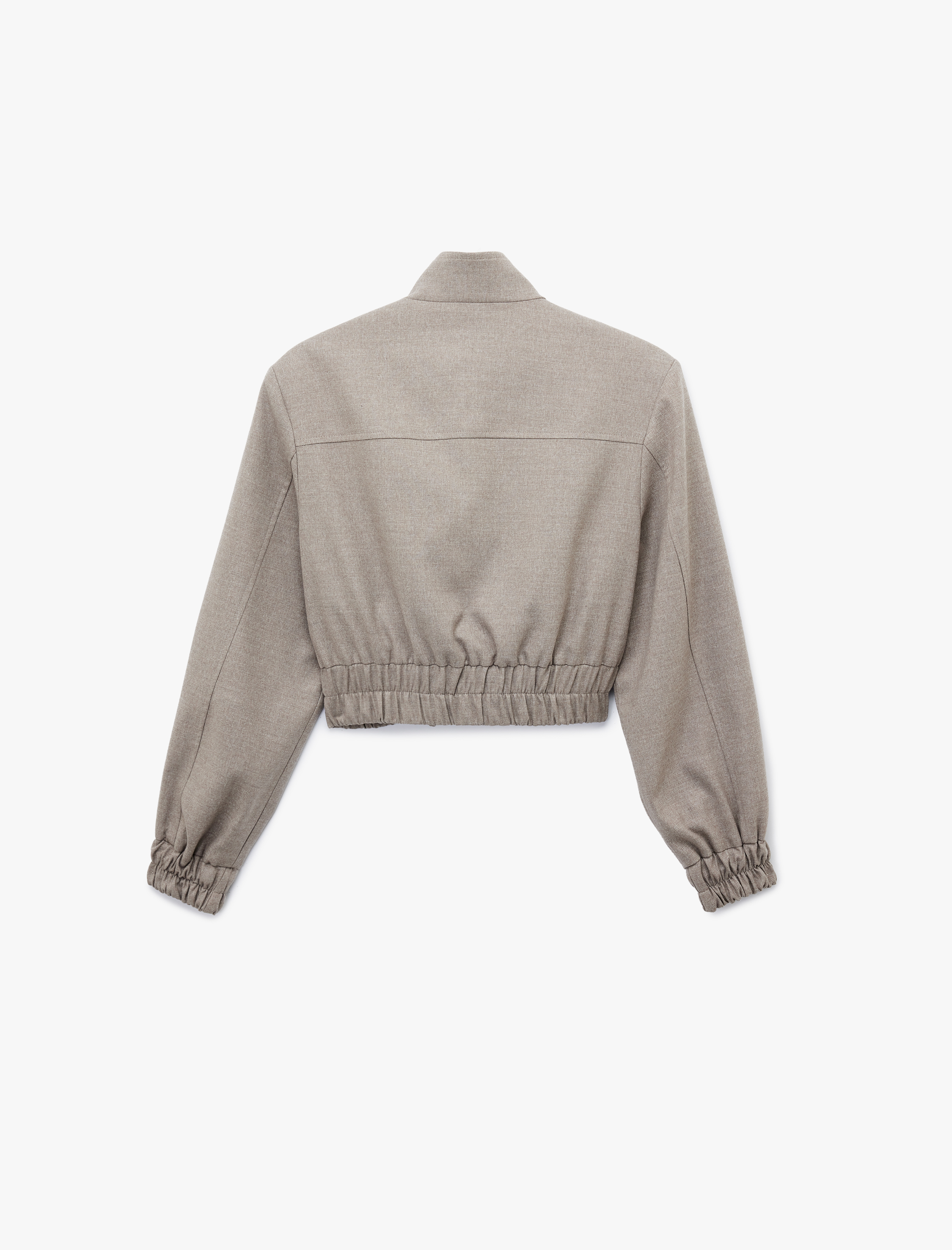   Dik Yaka Uzun Kollu Çıtçıt Düğme Detaylı Fermuarlı Bomber Ceket