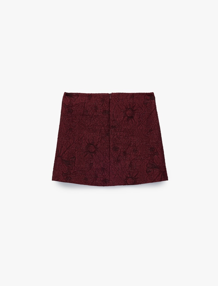  Koton X Melis Ağazat - Metal İplik Detaylı Parıltılı A Kesim Floral Dokulu Mini Etek