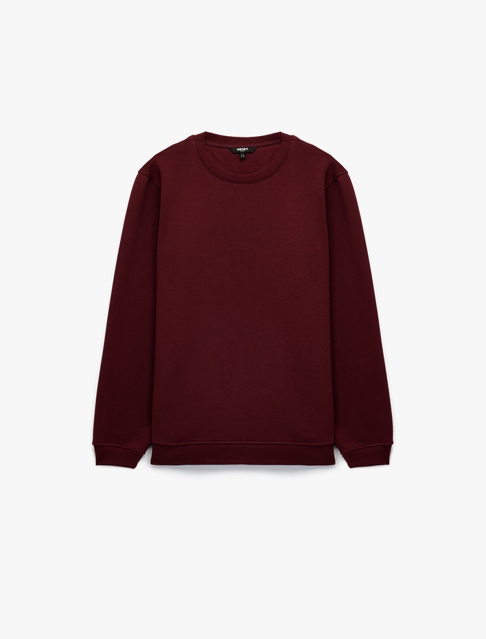  Pamuklu Uzun Kollu Şardonlu Bisiklet Yaka Erkek Basic Sweatshirt