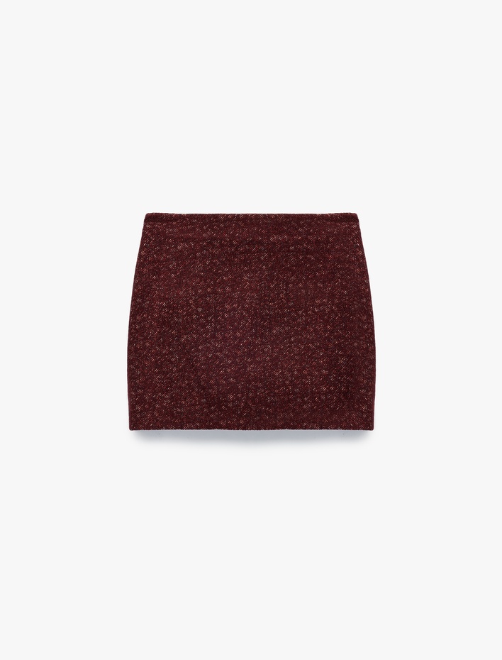  Koton X Melis Ağazat - A Kesim Slim Fit Metalik İplik Detaylı Parıltılı Tüvit Mini Etek