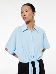 Aerobin Kumaş Kısa Kollu Önden Bağlama Detaylı Crop Gömlek