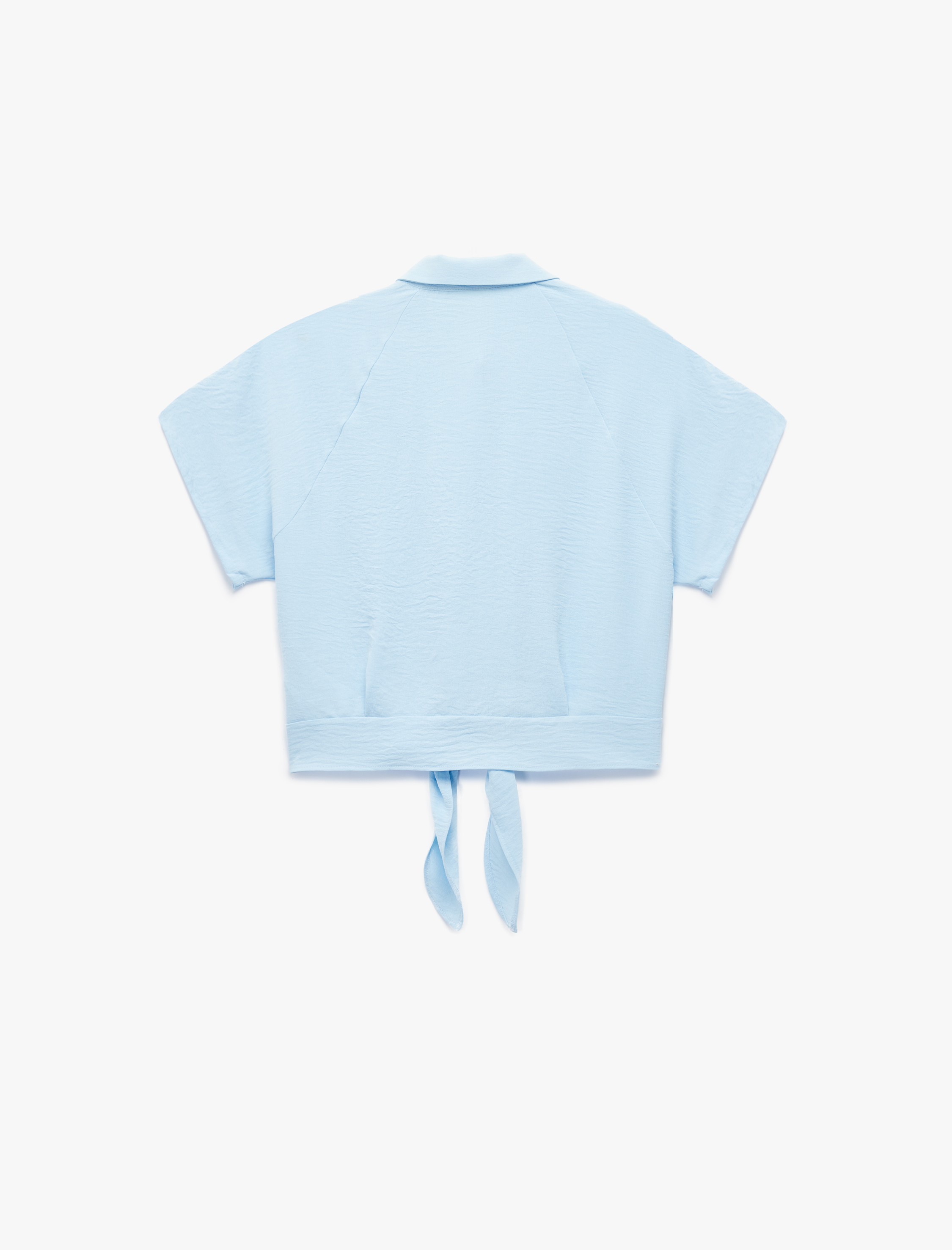   Aerobin Kumaş Kısa Kollu Önden Bağlama Detaylı Crop Gömlek