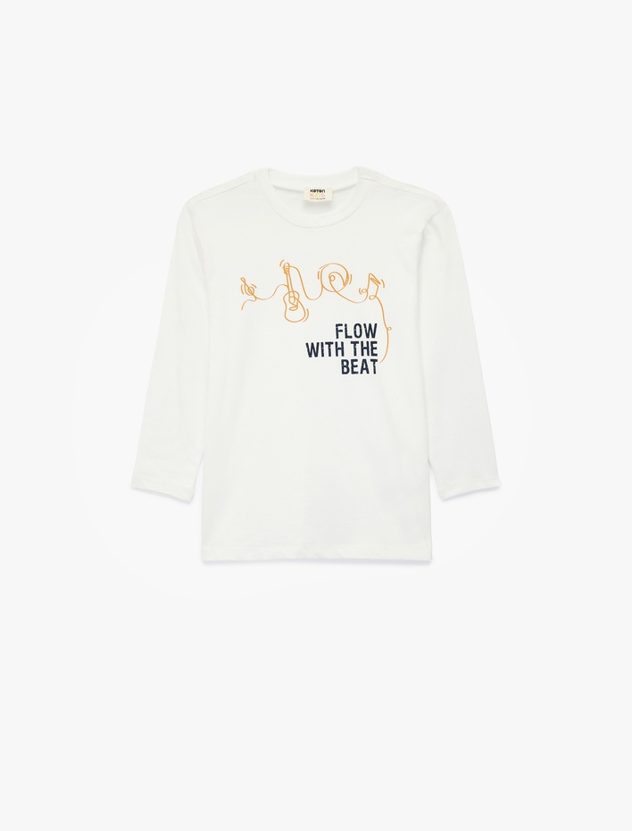 Erkek Çocuk Pamuklu Bisiklet Yaka Baskılı Uzun Kollu Tişört