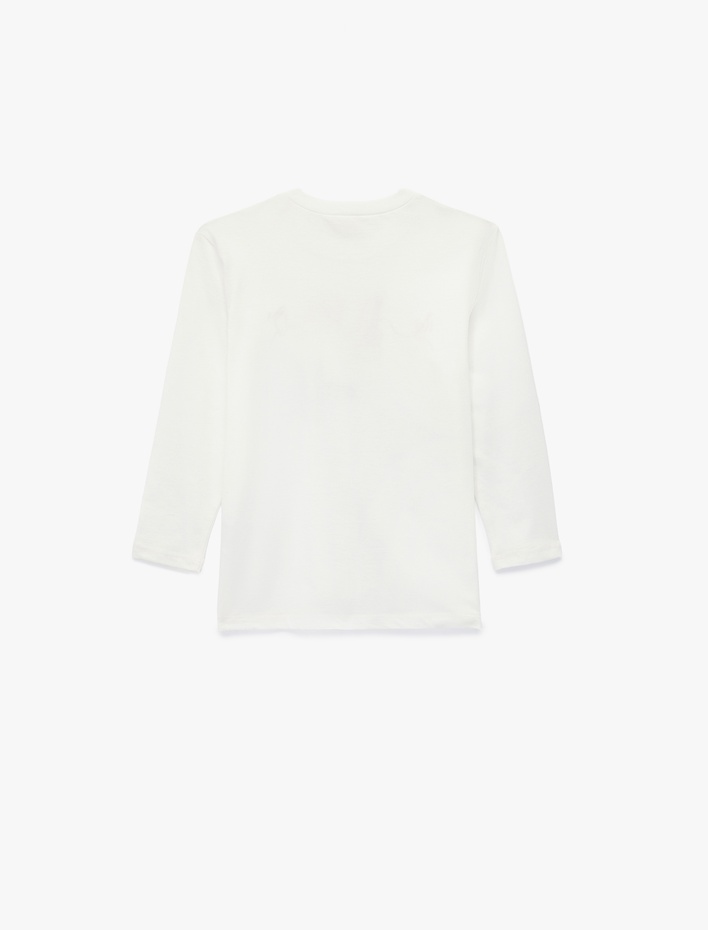 Erkek Çocuk Pamuklu Bisiklet Yaka Baskılı Uzun Kollu Tişört