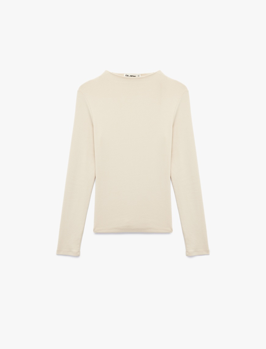   Dik Yaka Slim Fit Modal Karışımlı Basic Uzun Kollu Tişört