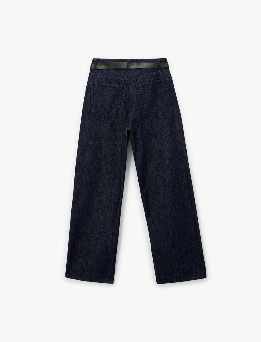   Pamuklu Normal Bel Kemer Detaylı Rahat Kalıp Baggy Jean Pantolon - Baggy Jeans