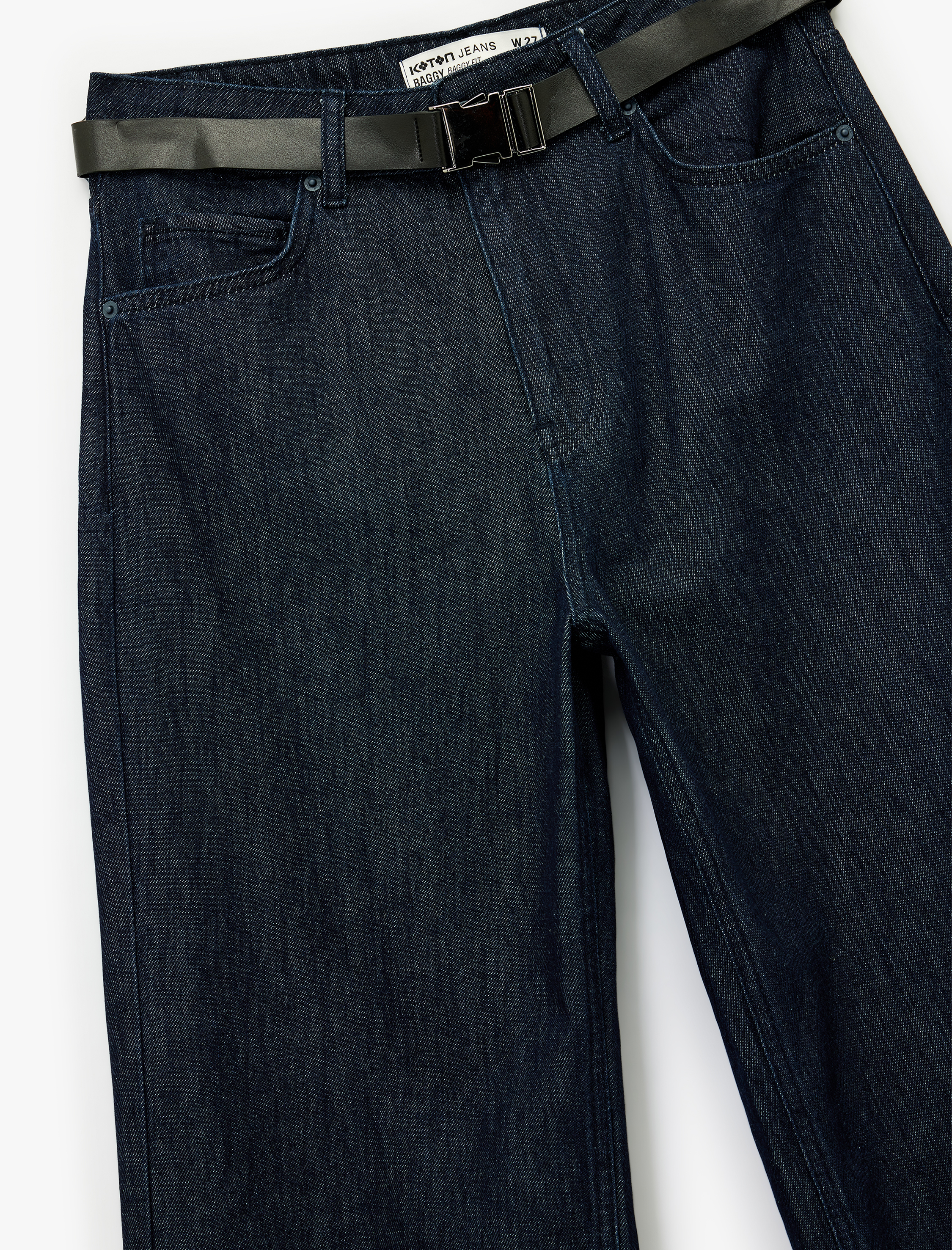   Pamuklu Normal Bel Kemer Detaylı Rahat Kalıp Baggy Jean Pantolon - Baggy Jeans