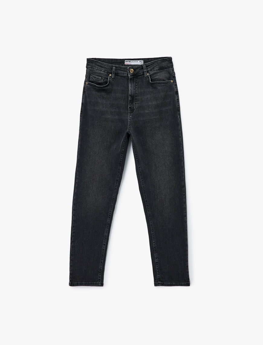   Düğmeli Cep Detaylı Pamuklu Slim Fit Mom Jean Pantolon - Mom Slim Jean