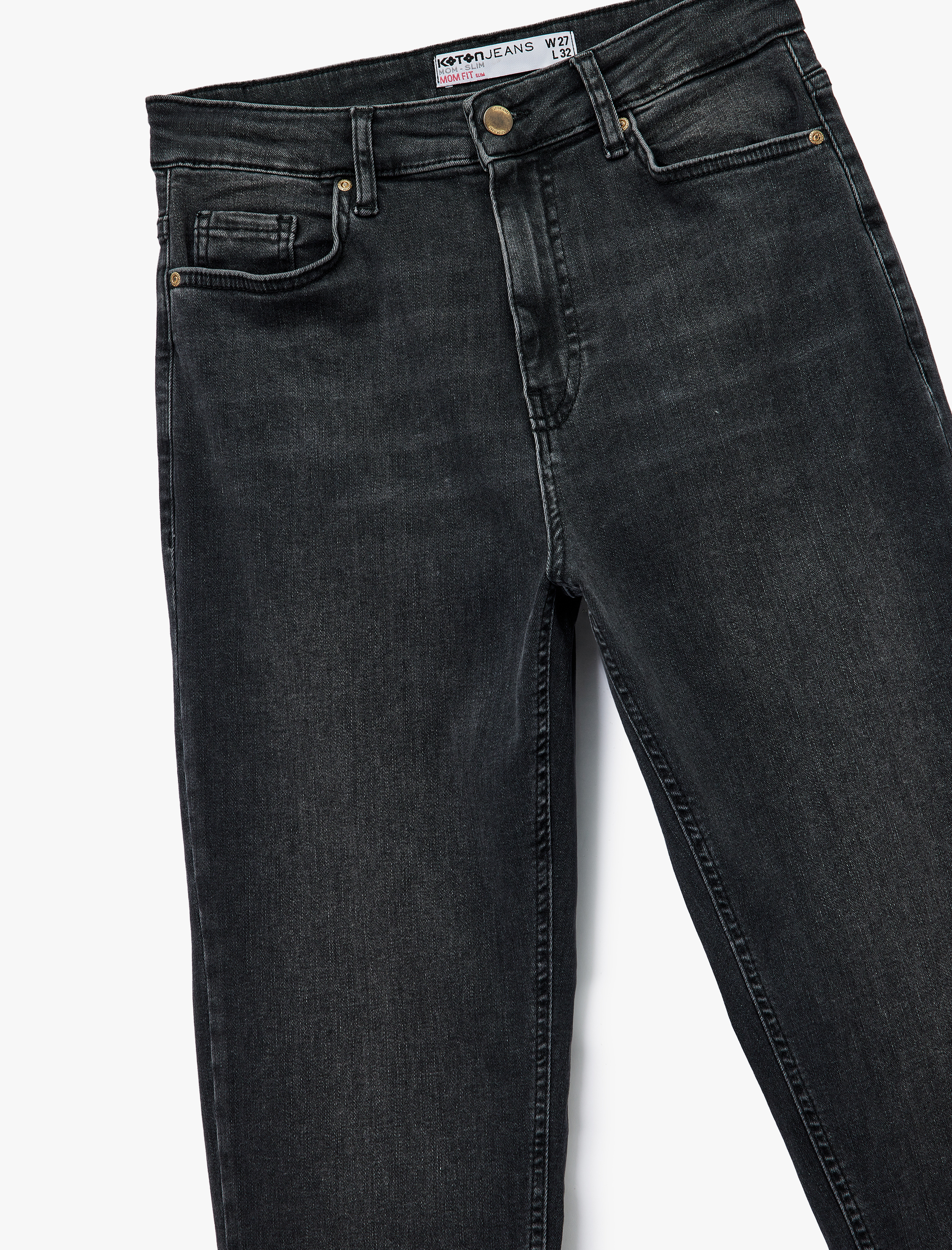   Düğmeli Cep Detaylı Pamuklu Slim Fit Mom Jean Pantolon - Mom Slim Jean