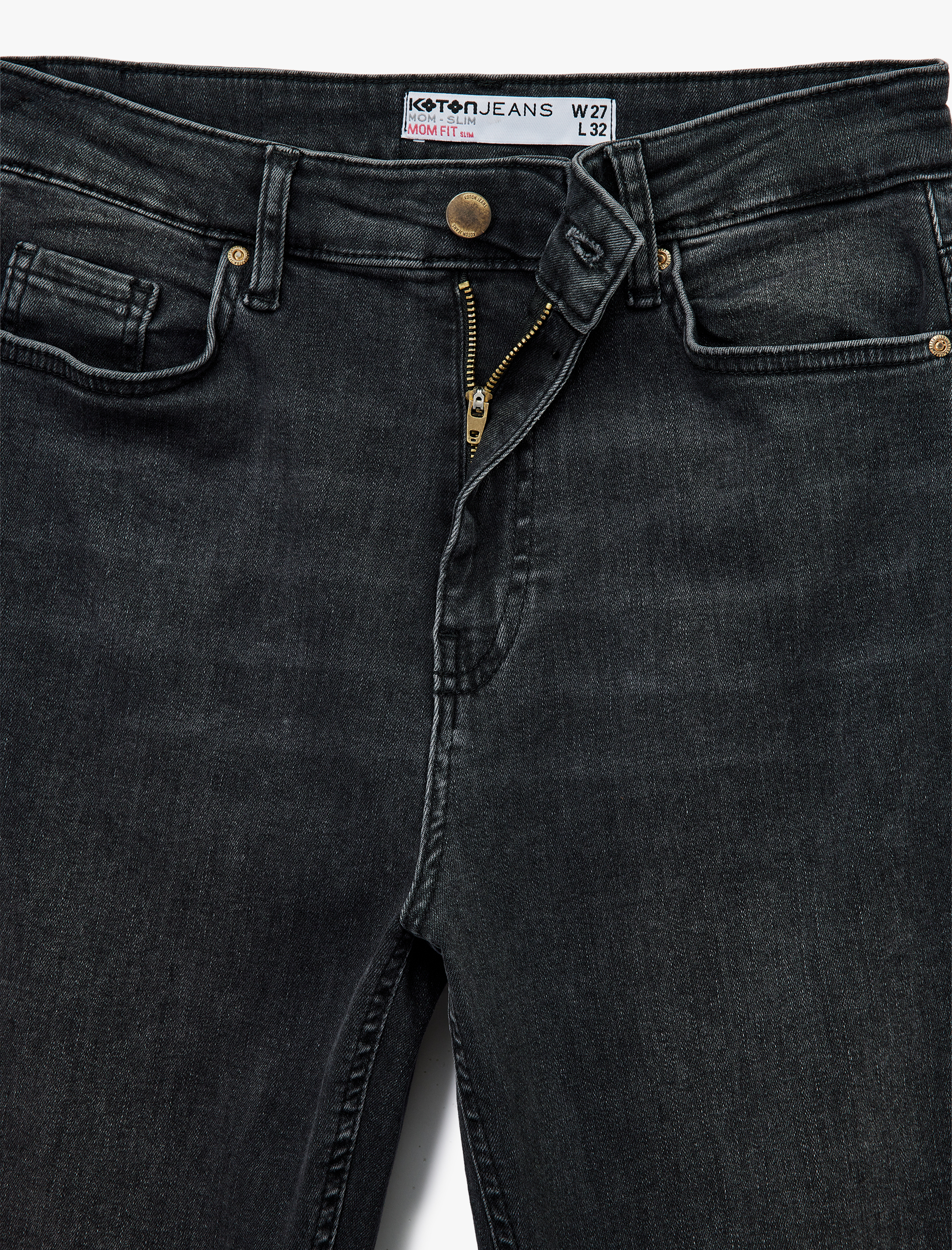   Düğmeli Cep Detaylı Pamuklu Slim Fit Mom Jean Pantolon - Mom Slim Jean