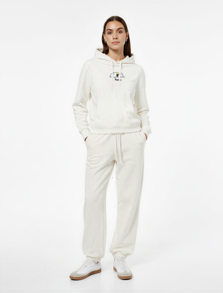   Snoopy Lisanslı Kapüşonlu Uzun Kollu Arkası Baskılı Oversize Sweatshirt