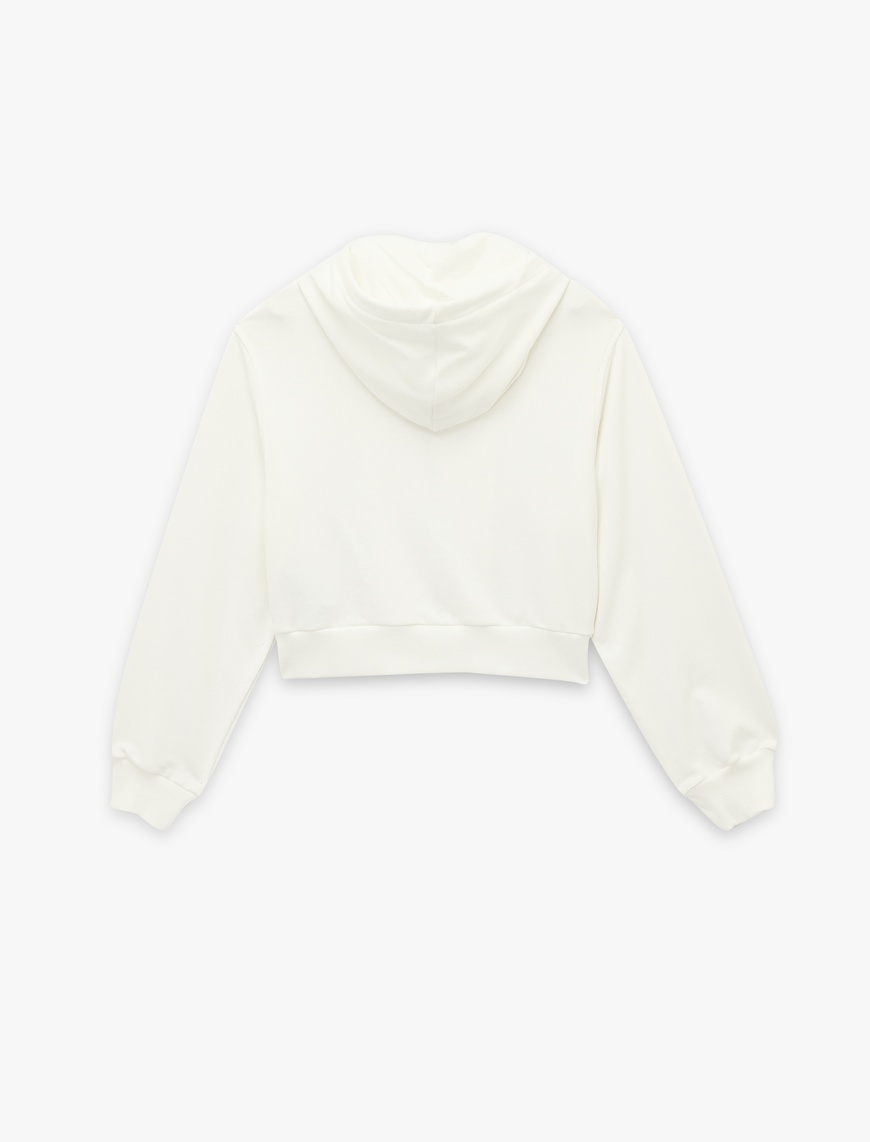   Rahat Kalıp Cep Detaylı Kapüşonlu Fermuarlı Crop Sweatshirt