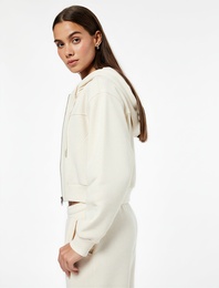 Rahat Kalıp Cep Detaylı Kapüşonlu Fermuarlı Crop Sweatshirt