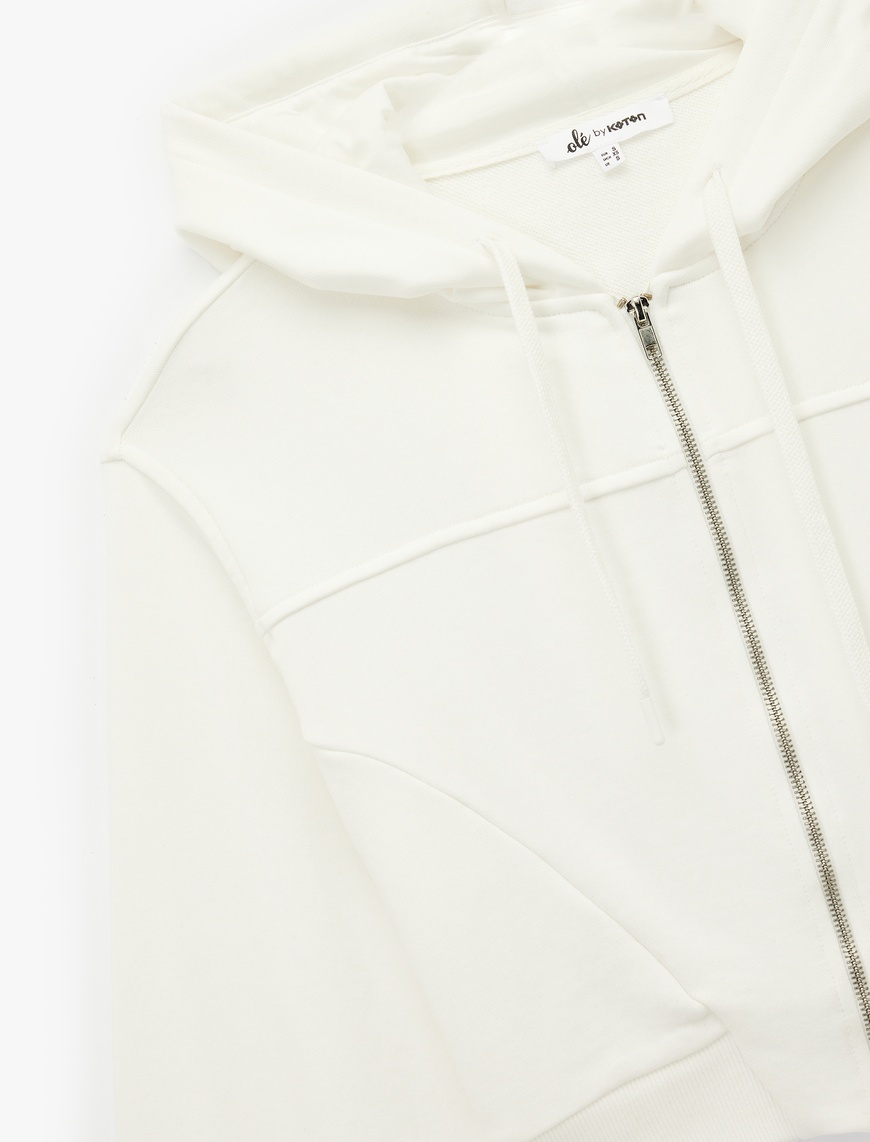   Rahat Kalıp Cep Detaylı Kapüşonlu Fermuarlı Crop Sweatshirt