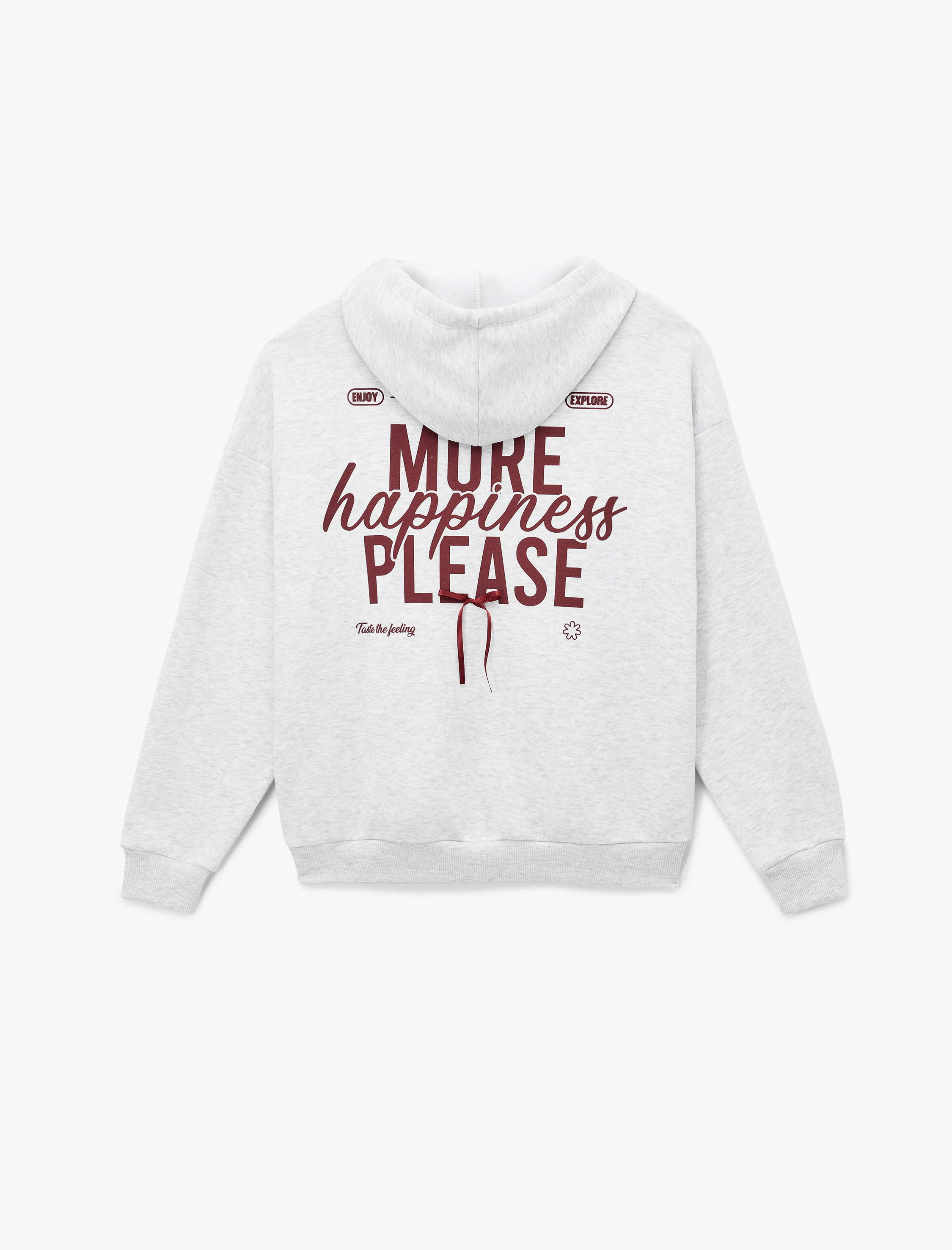   Fermuarlı Kapüşonlu Kanguru Cep Detaylı Arkası Fiyonk Baskılı Şardonlu Oversize Sweatshirt