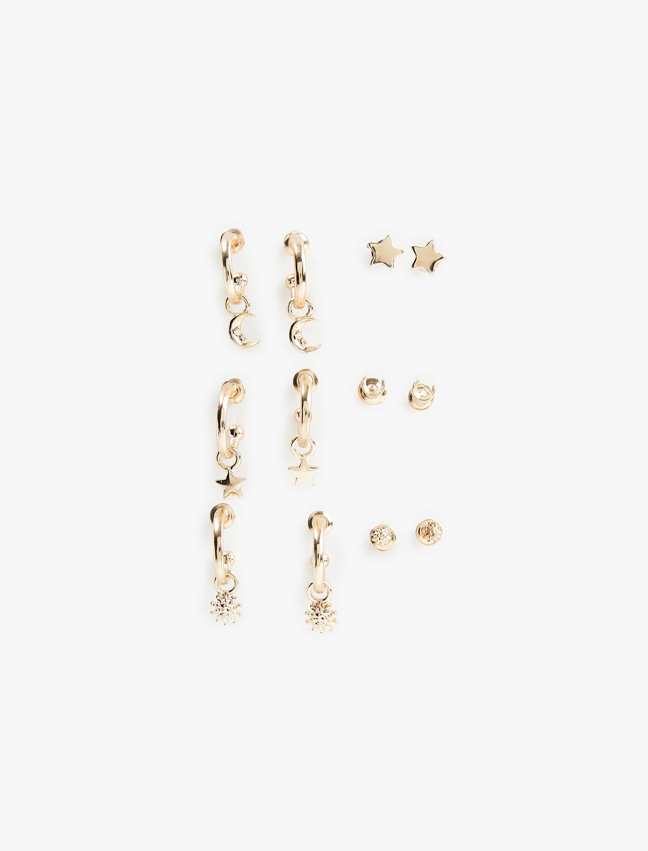  Kadın Yıldızlı Çelik 6'lı Top ve Halka Küpe Seti