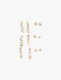 Yıldızlı Çelik 6'lı Top ve Halka Küpe Seti