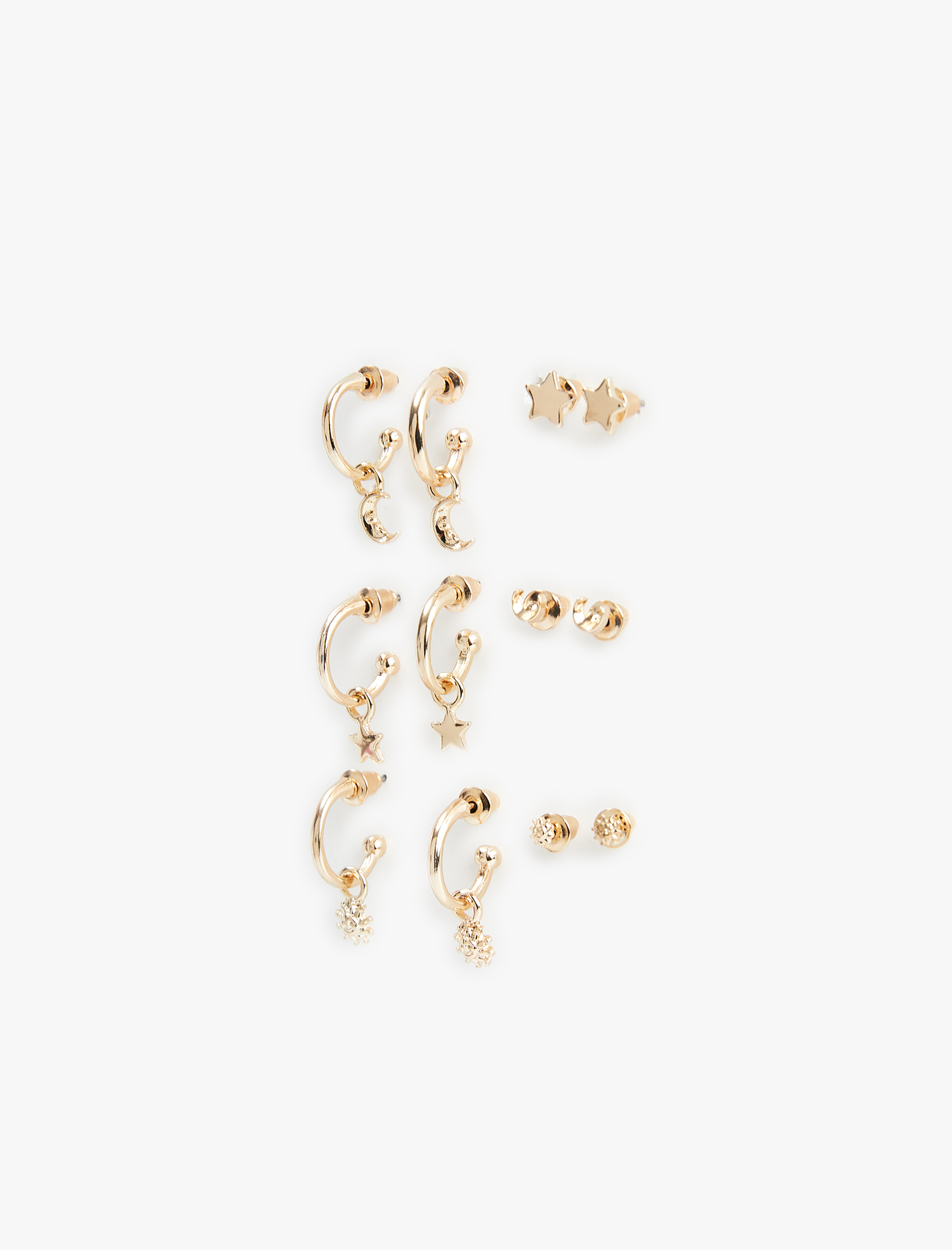  Kadın Yıldızlı Çelik 6'lı Top ve Halka Küpe Seti