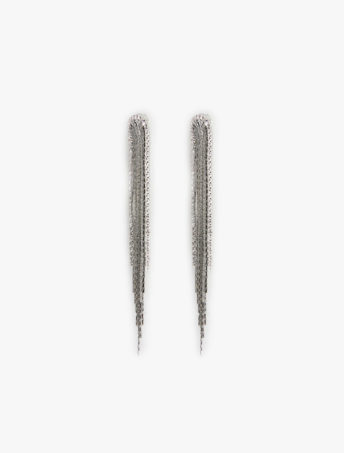 Kadın Büyük Boy Sallantılı Taşlı Zincir Küpe