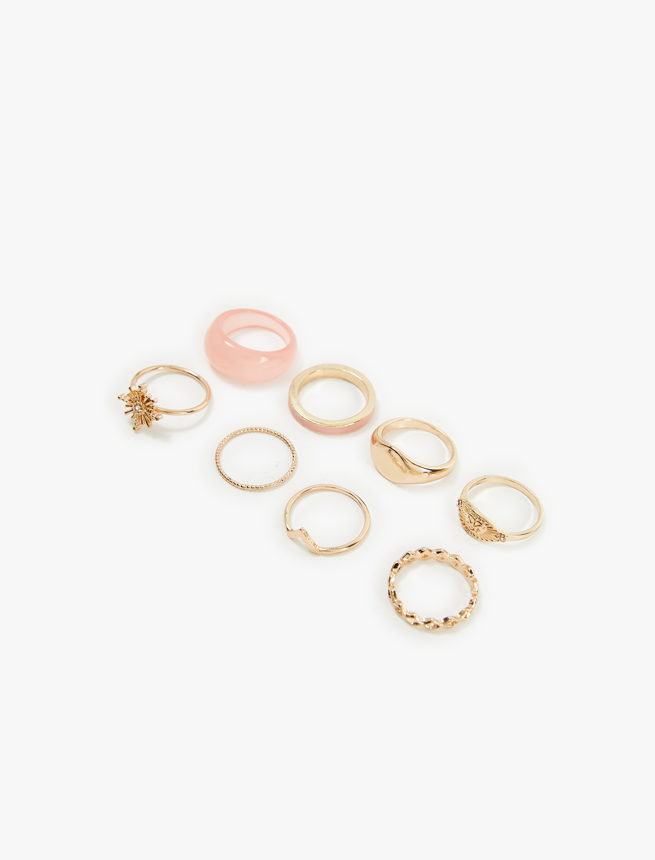  Kadın Çelik Karışımlı Taş Detaylı 8'li Yüzük Seti