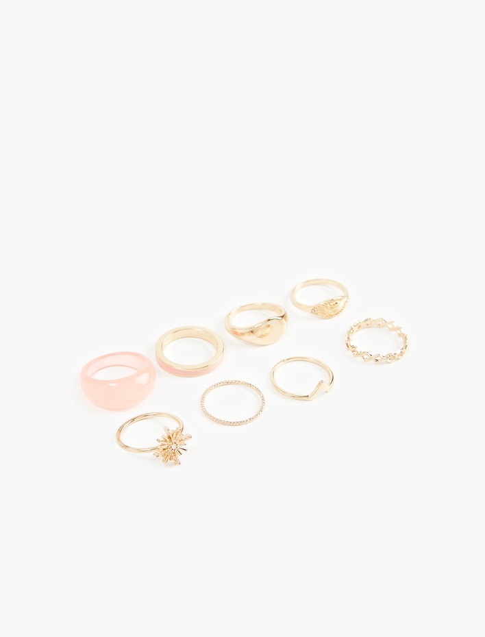 Kadın Çelik Karışımlı Taş Detaylı 8'li Yüzük Seti