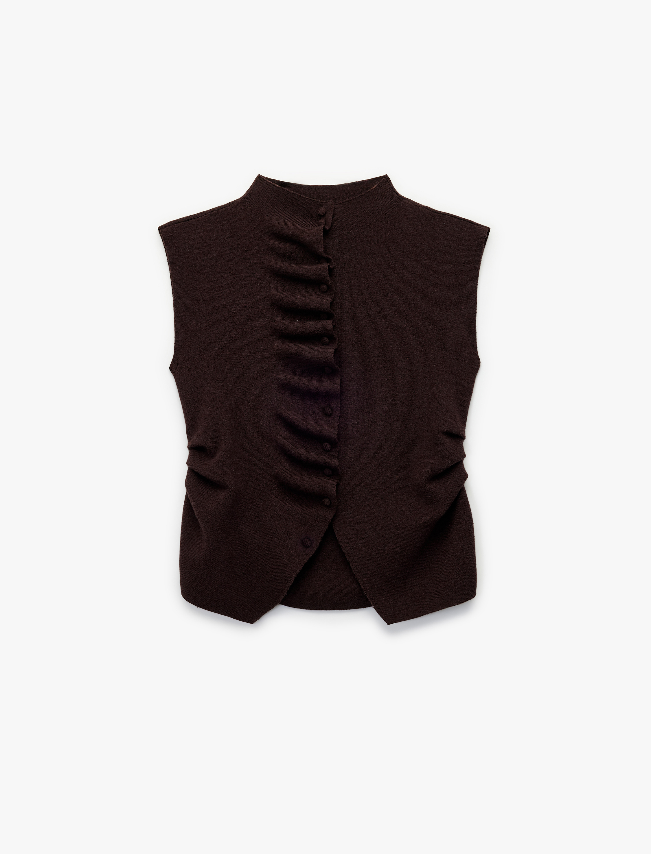   Koton X Sibil Çetinkaya - Slim Fit Düğmeli Drapeli Dik Yaka Triko Yelek