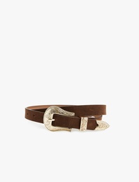 Etnik Metal Tokalı Suni Deri Kemer