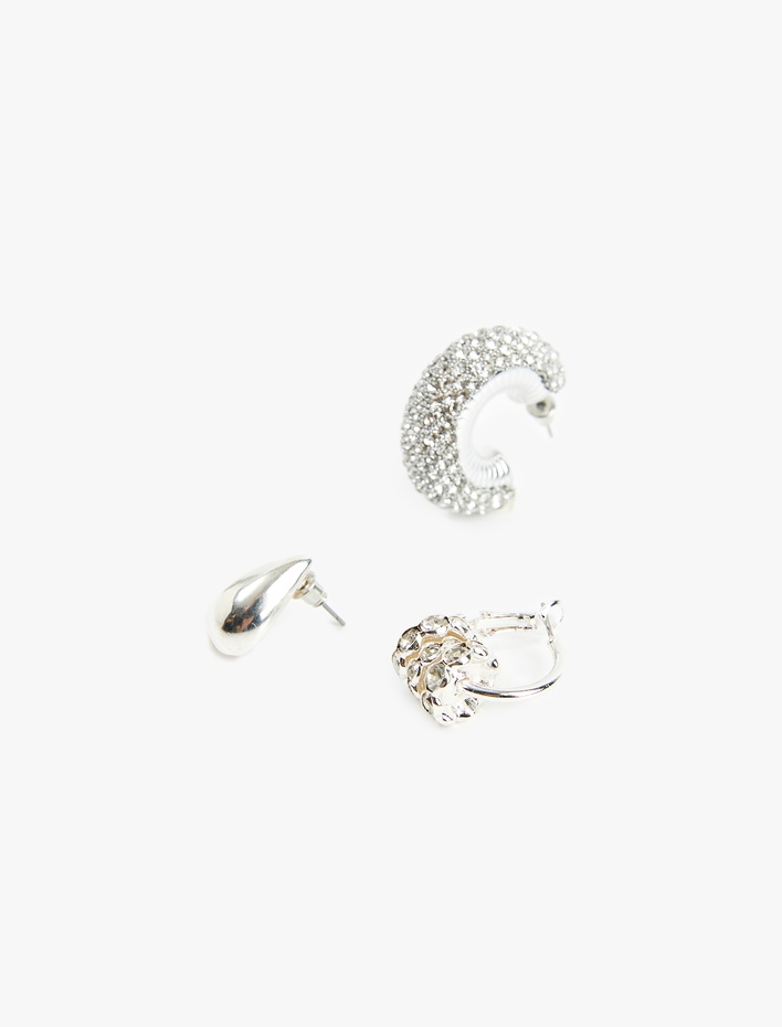 Kadın 3'lü Taşlı Halka ve Damla Küpe Seti - Koton X Sibil Çetinkaya