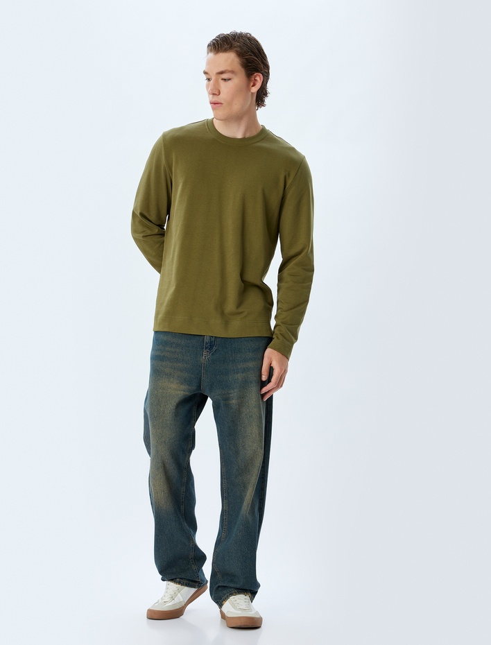  Bisiklet Yaka Sweatshirt Basic Uzun Kollu