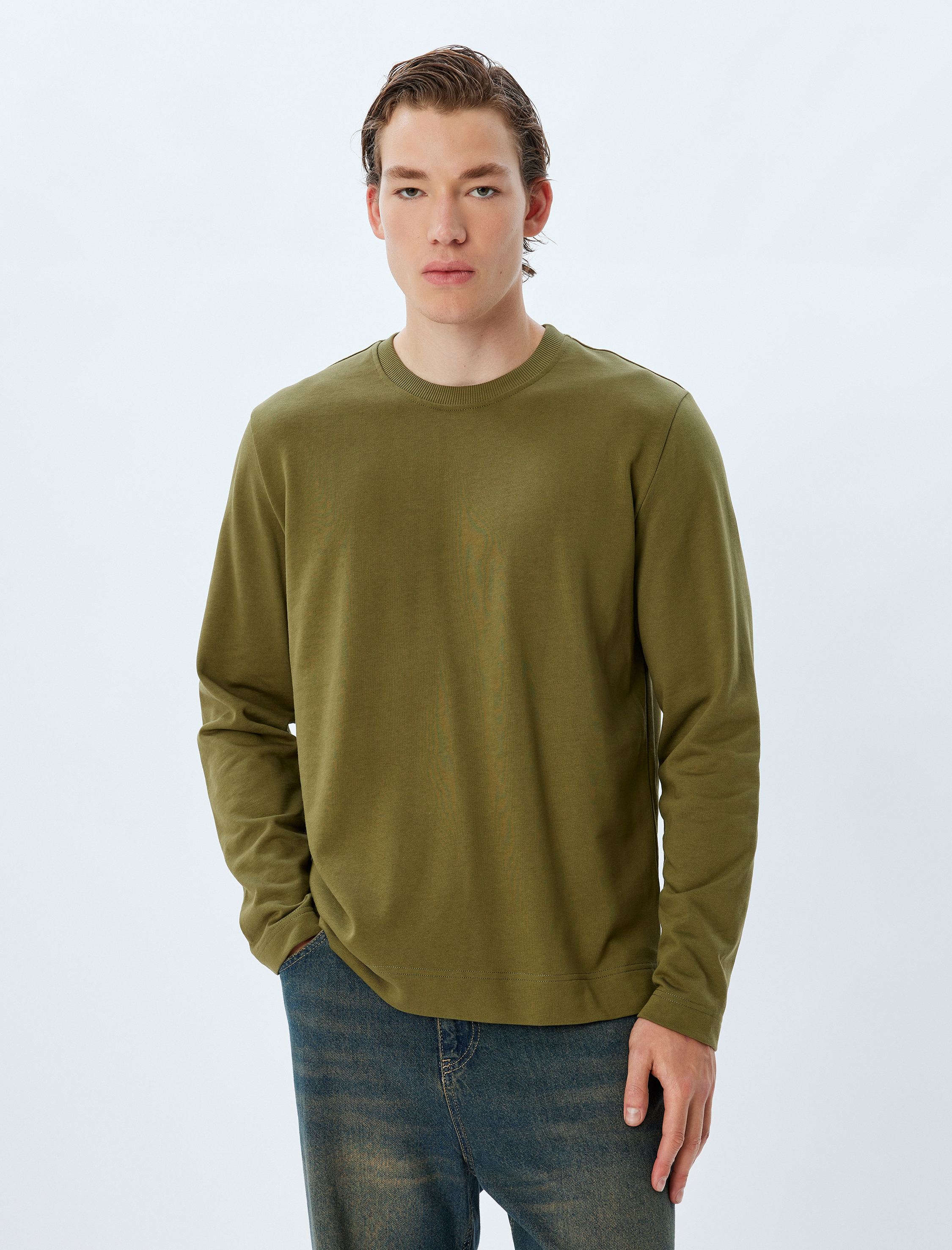   Bisiklet Yaka Sweatshirt Basic Uzun Kollu
