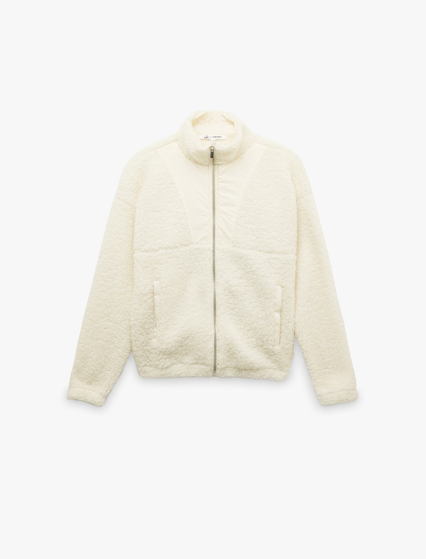   Fermuarlı Dik Yaka Cep Detaylı Oversize Peluş Sweatshirt