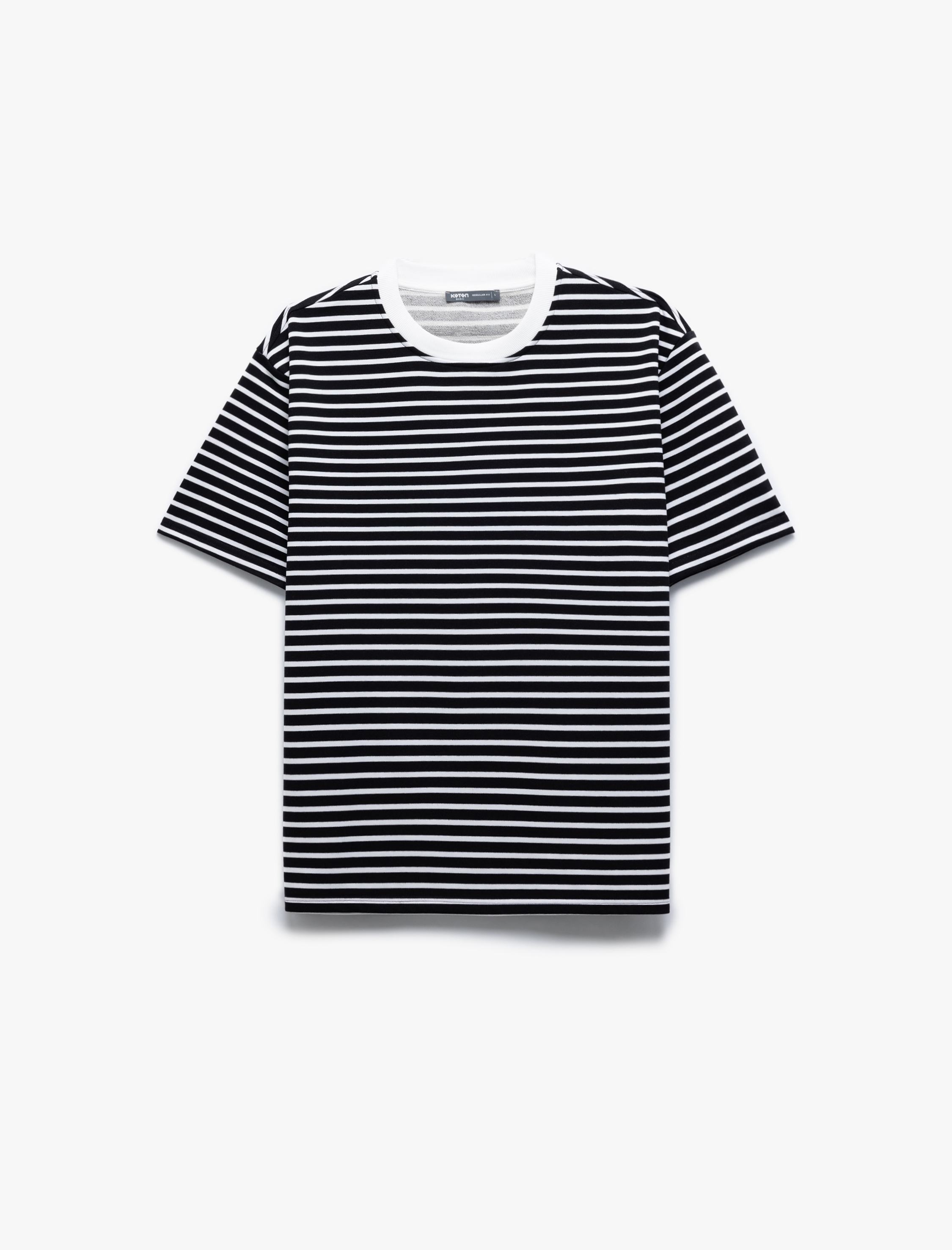   Kısa Kollu Basic Pamuklu Tok Kumaş Bisiklet Yaka Oversize Çizgili Tişört