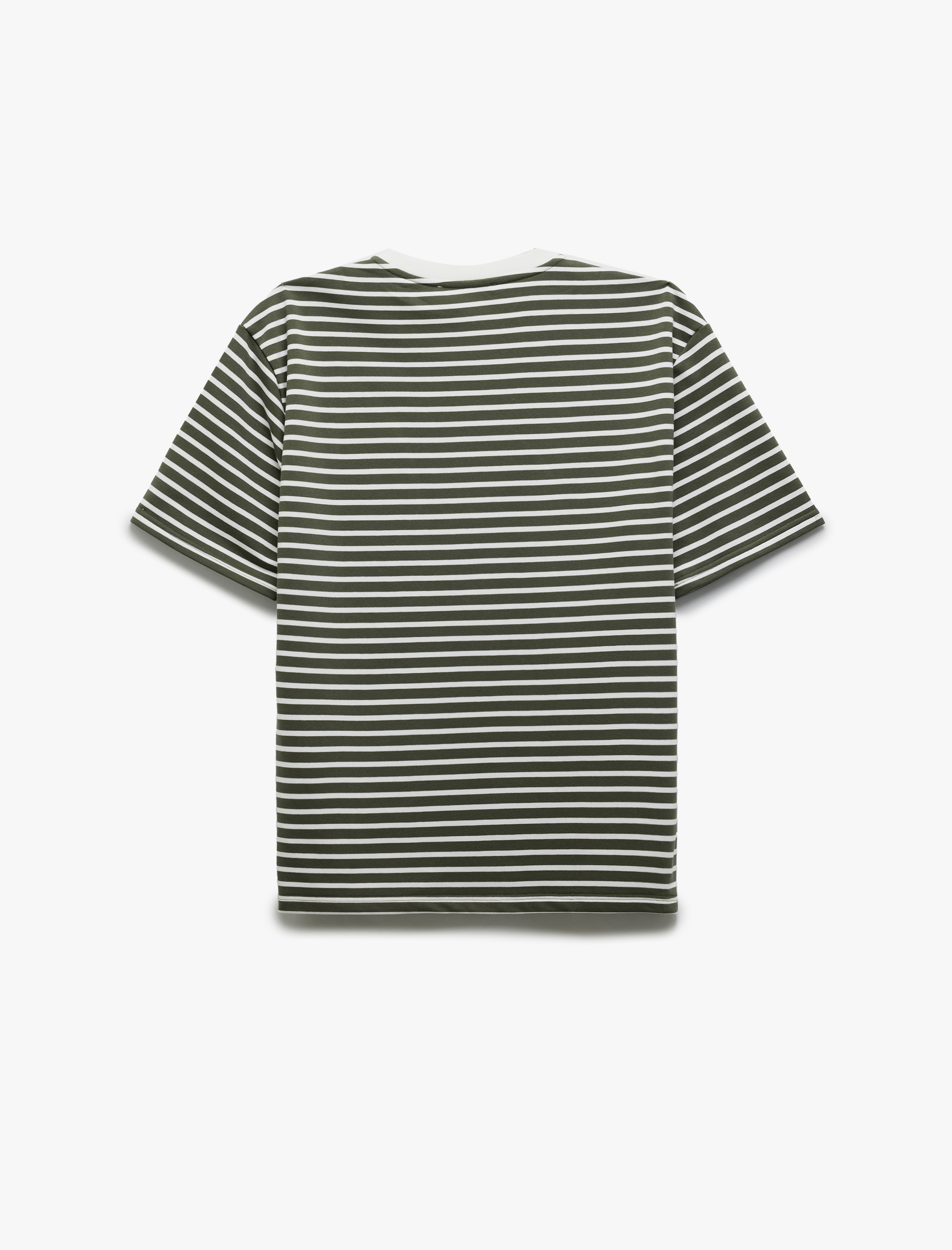   Kısa Kollu Basic Pamuklu Tok Kumaş Bisiklet Yaka Oversize Çizgili Tişört