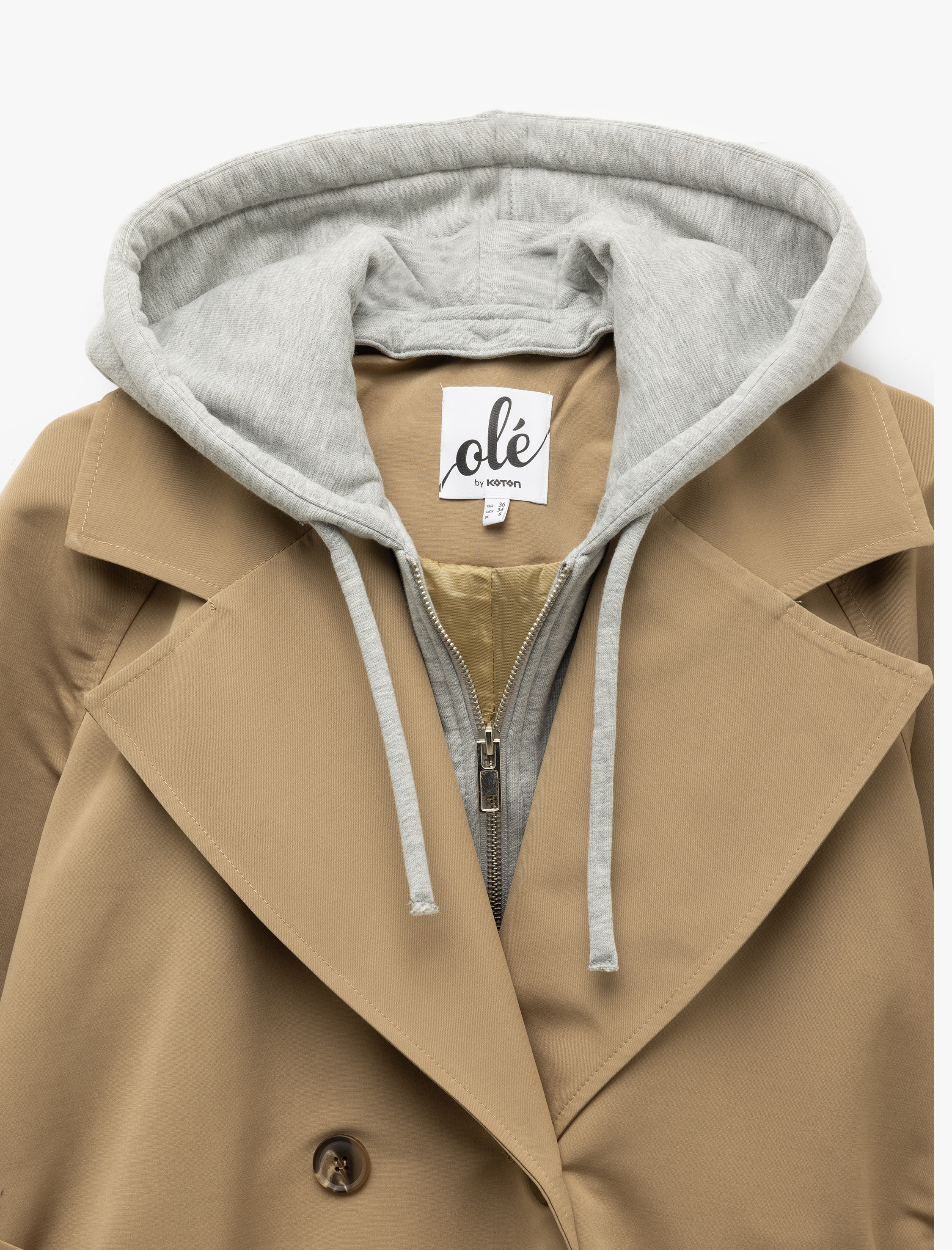   Kapüşonlu Yaka Kuşak Detaylı Düğmeli Cepli Uzun Trençkot