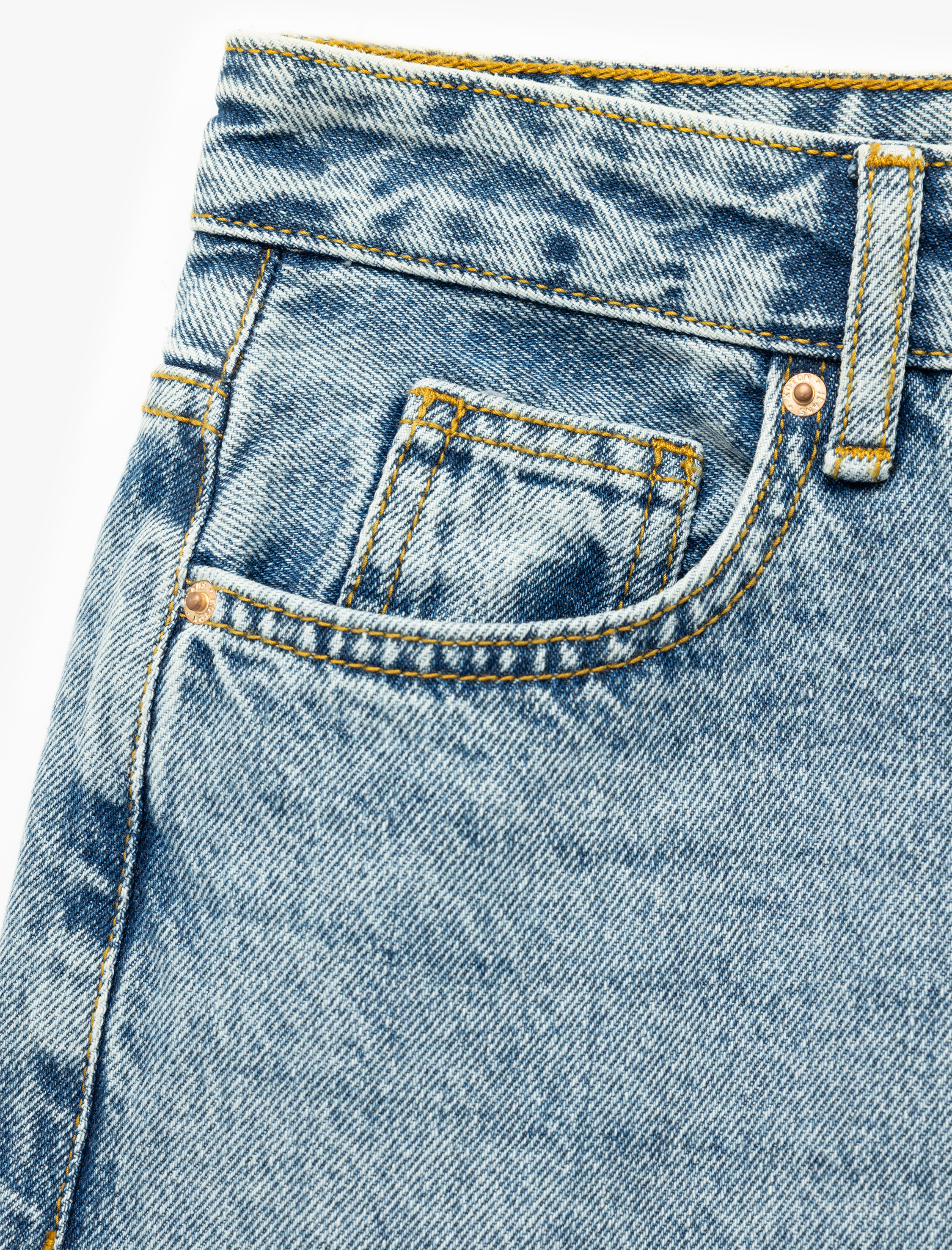   Pamuklu Düğmeli Cepli Normal Bel Crop Geniş Paça Jean Pantolon - Wide Leg Jean