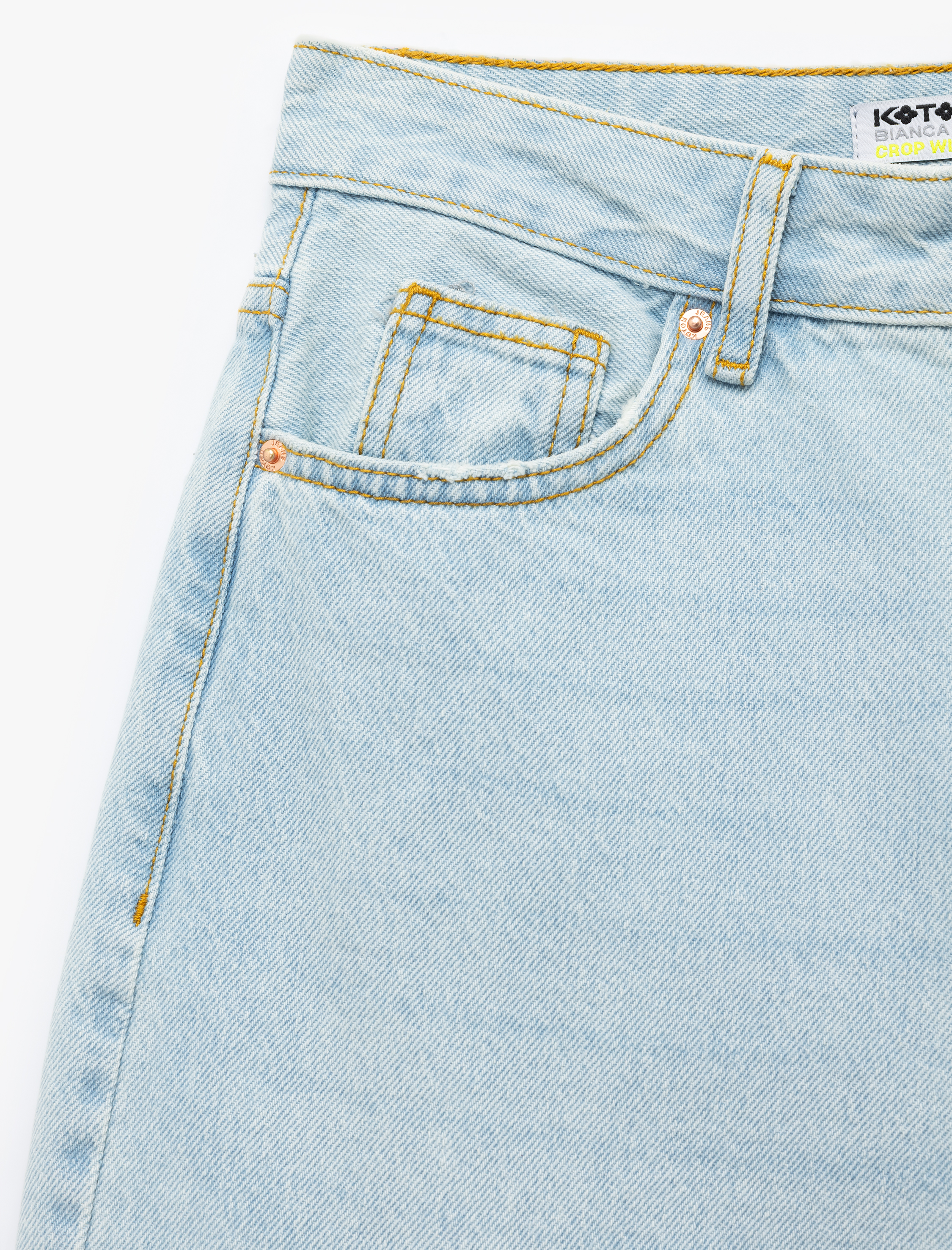   Pamuklu Düğmeli Cepli Normal Bel Crop Geniş Paça Jean Pantolon - Wide Leg Jean