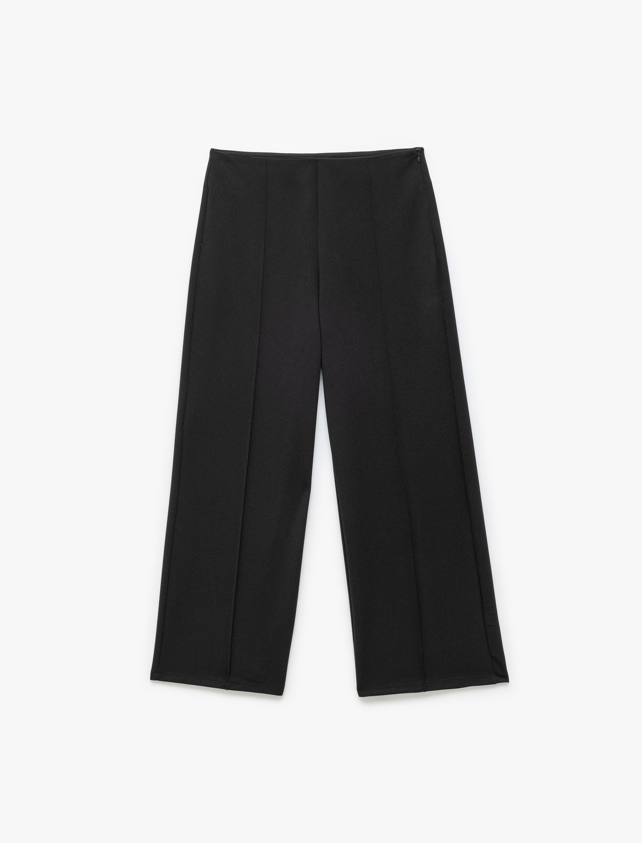   Krep Scuba Kumaş Nervür Detaylı Geniş Paça Palazzo Pantolon