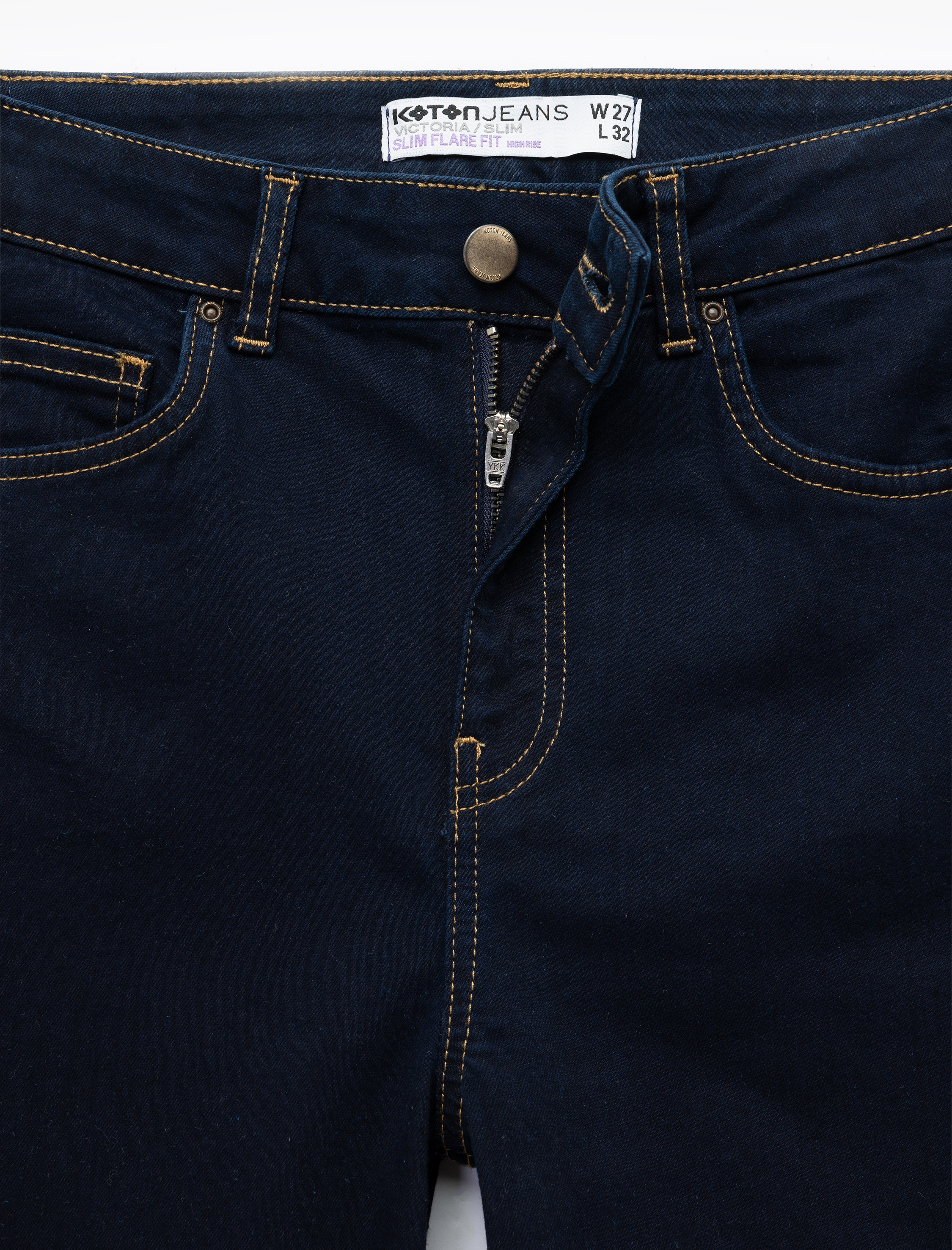   Dar Kesim Düğmeli Cep Detaylı İspanyol Paça Jean Pantolon - Flare Jeans