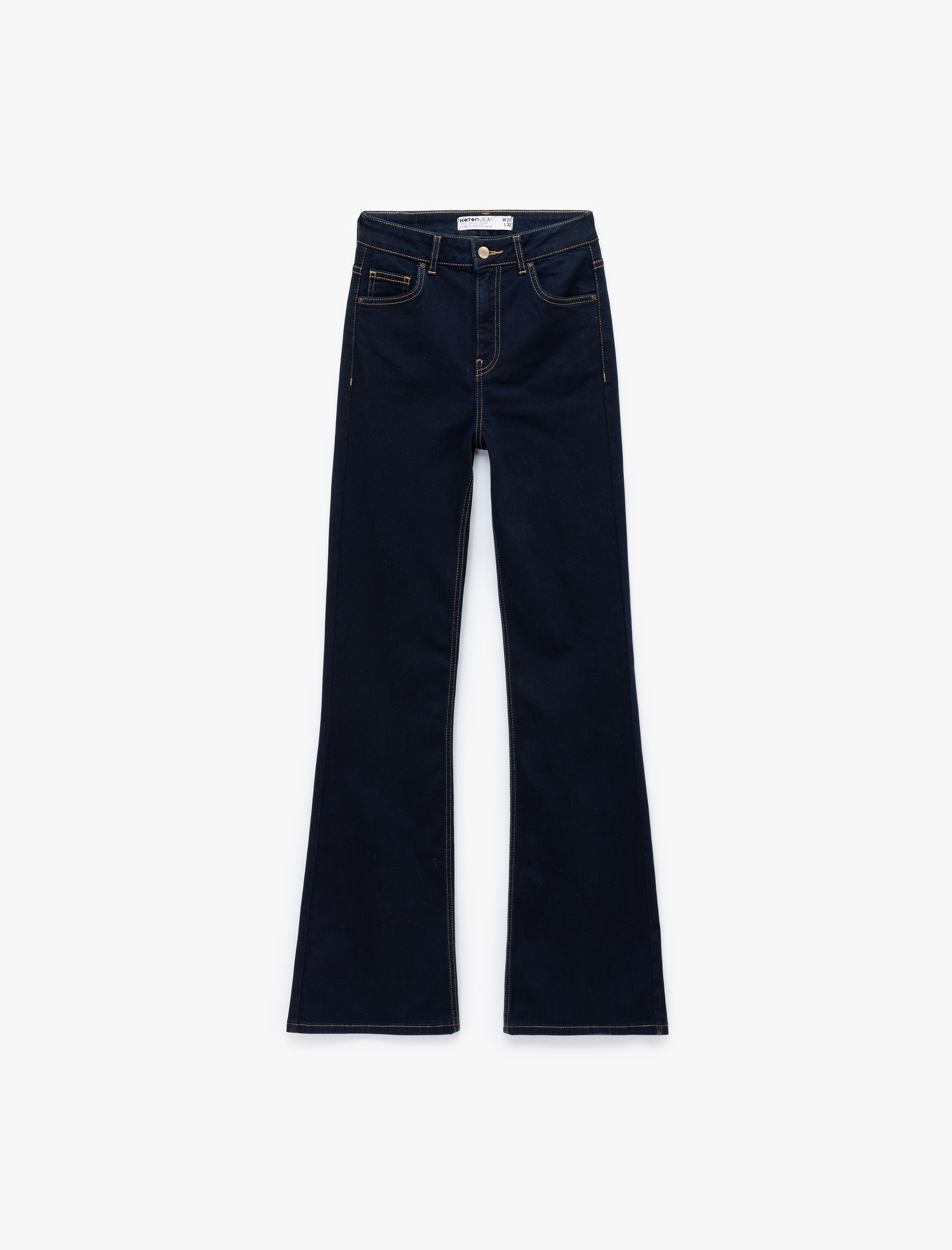   Dar Kesim Düğmeli Cep Detaylı İspanyol Paça Jean Pantolon - Flare Jeans