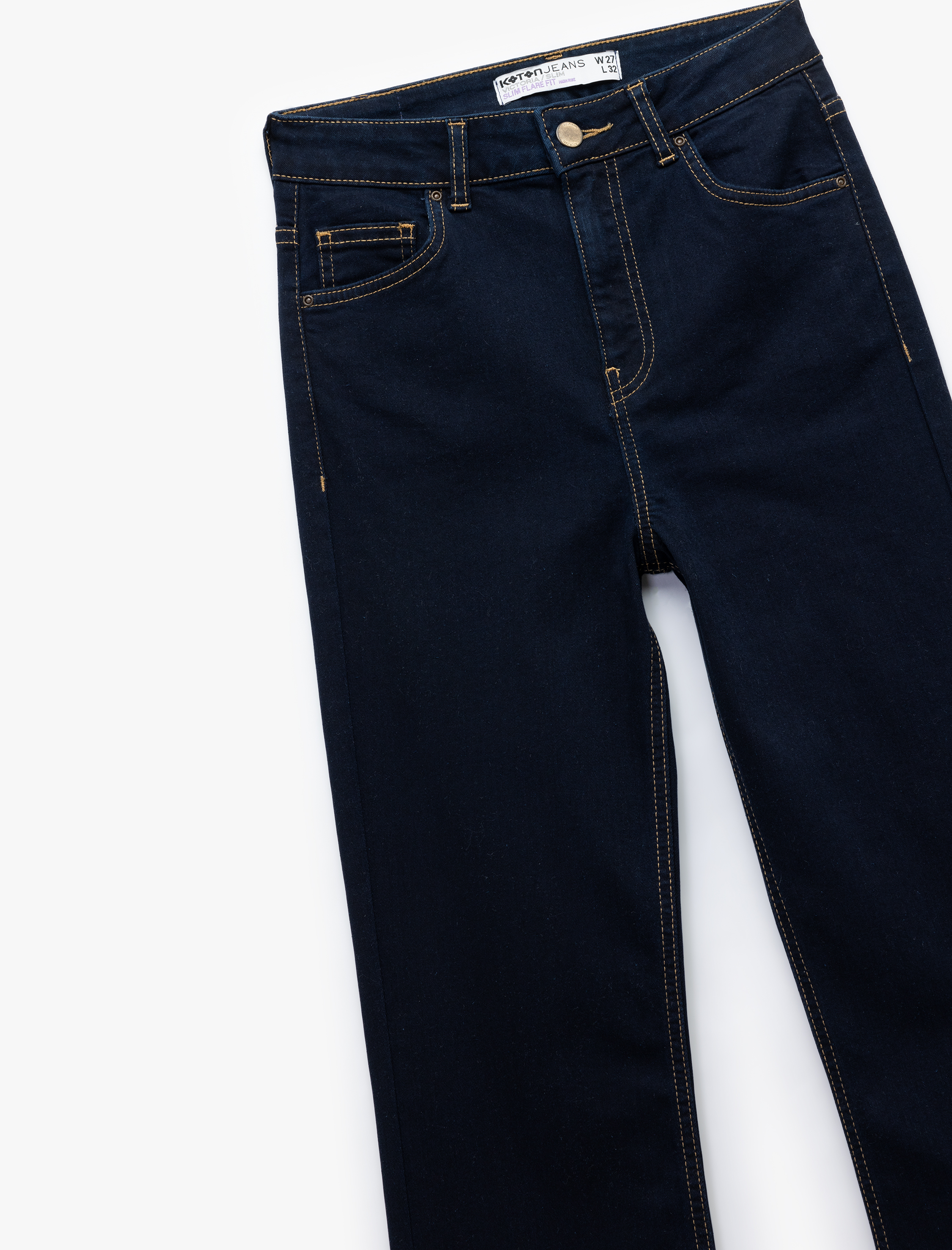   Dar Kesim Düğmeli Cep Detaylı İspanyol Paça Jean Pantolon - Flare Jeans