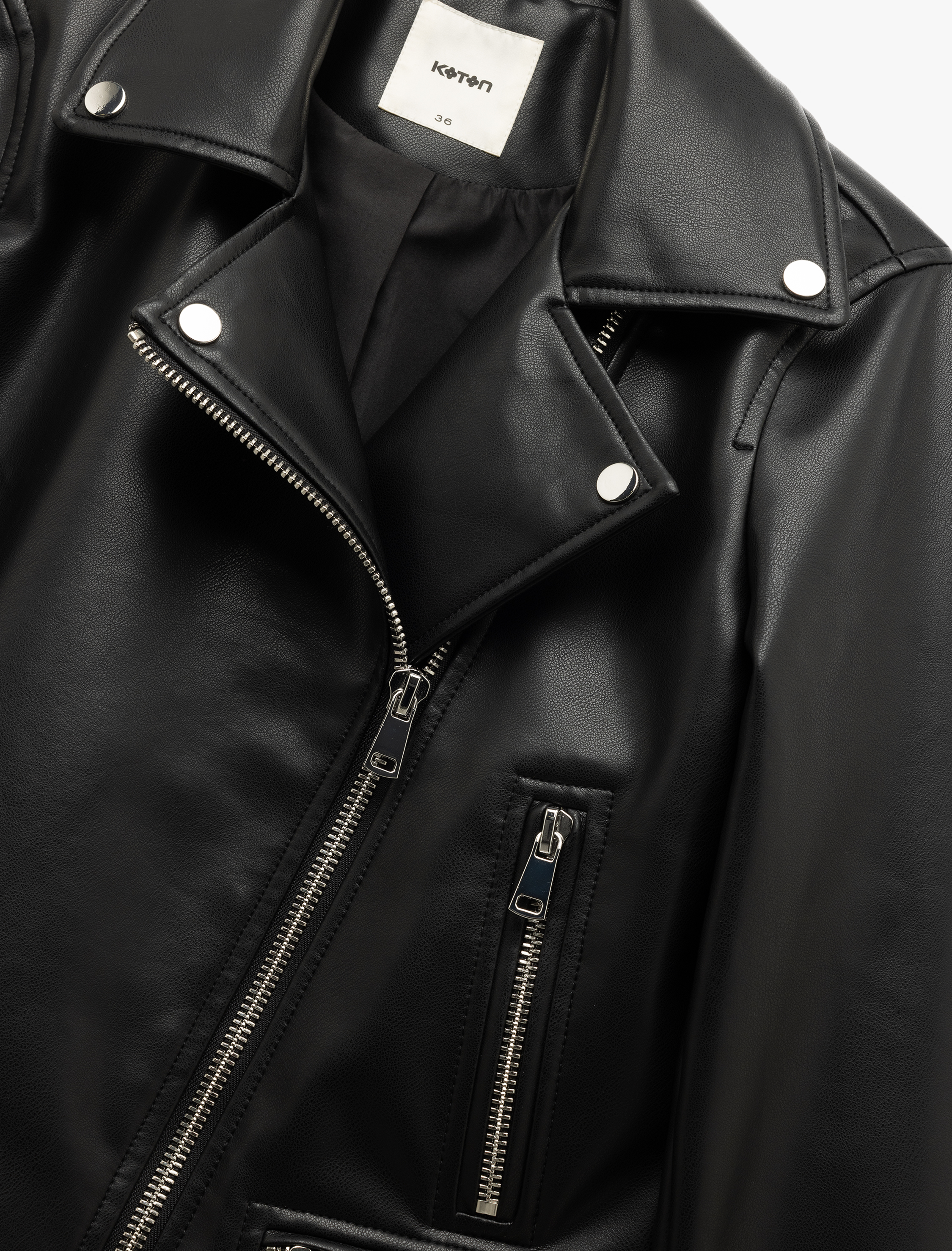   Cepli Uzun Kollu Fermuarlı Kruvaze Suni Deri Biker Ceket