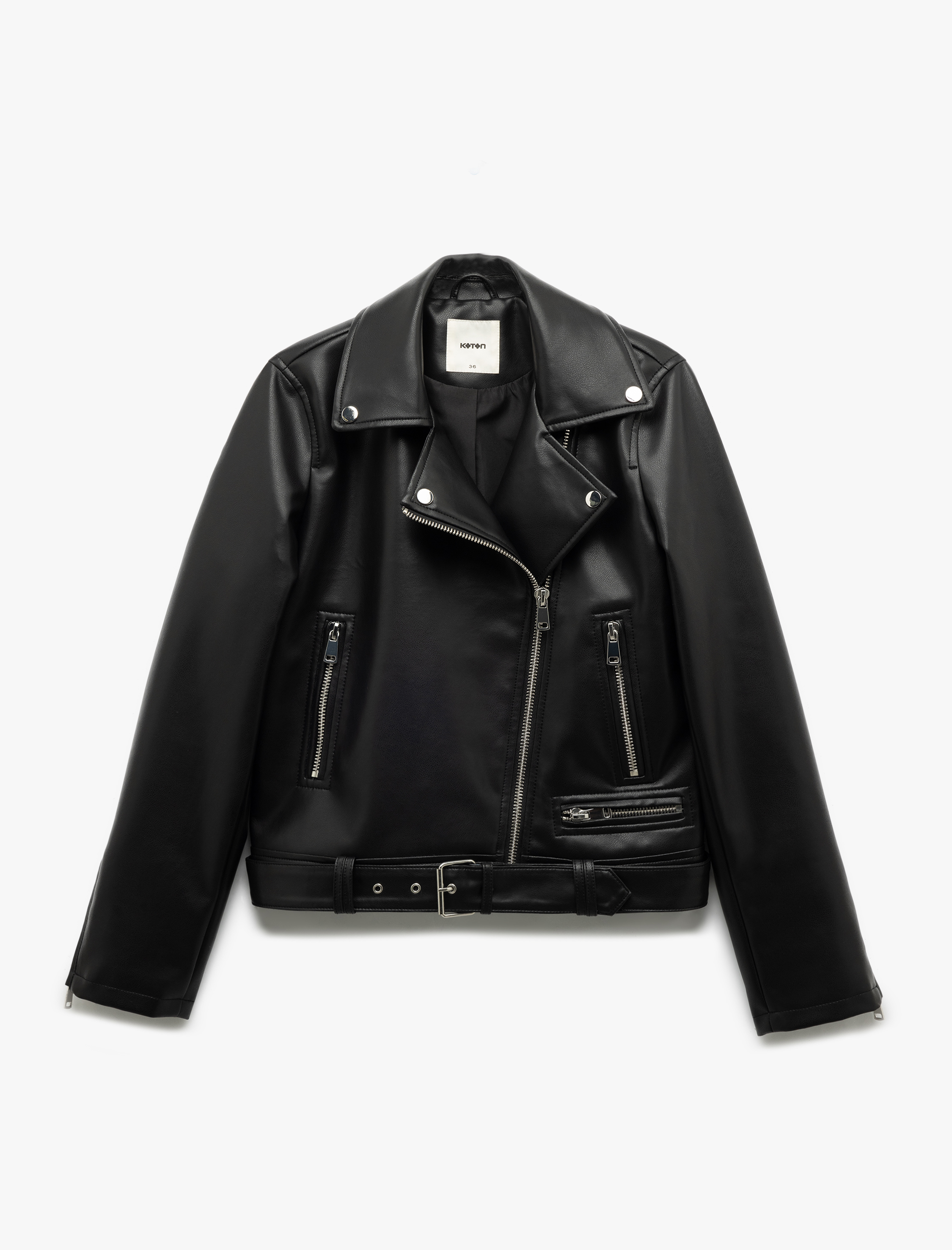   Cepli Uzun Kollu Fermuarlı Kruvaze Suni Deri Biker Ceket